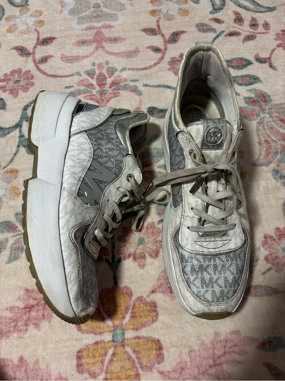 Michael Kors Gray and White Logo-Pattern Women's Sneakers